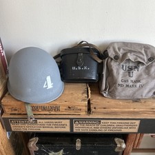 WW2 US NAVY M1 Helmet  WW 2 Liner WW 2 Binoculars WW2 Gas Mask  picture