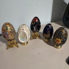 Lot of 5 Vintage 3in Egg Franklin Mint Collectors Treasury with Stand picture