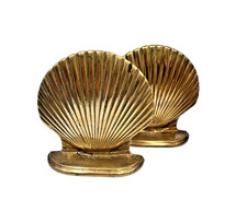 BRASS Hollywood Regency Clamshell Bookends MCM 4.9