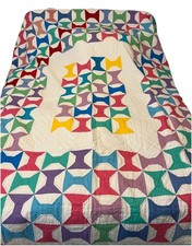 Vintage Handmade Bobbin Spools Quilt 89in X 78in picture