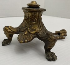 Rare Antique Brass Three Legged Candle Holder picture
