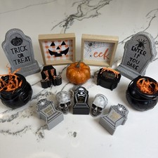 Halloween Miniatures Lot Of 14 Mini Decor Witch Skeleton Pumpkin Tombstone Brew picture