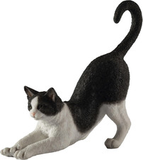4 7/8 Inch Black and White Cat Stretching Resin Hand Painted Figurine picture
