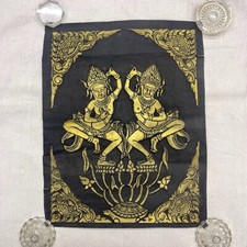 Gold & Black Cambodian Angkor Temple Relief Rubbing Dancing Yakshinis Lotus Pond picture