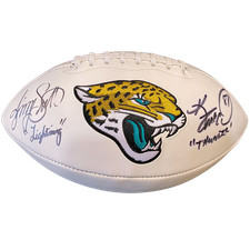 Keenan McCardell and Jimmy Smith Autographed Jacksonville Jaguars Logo Football picture