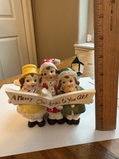 Vintage Thames Japan Ceramic Christmas Carolers Planter, A Merry Christmas To Yo picture