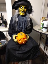Halloween Animatronic Haunted Harriet Witch Pop Up Scary Prop w/Pumpkin picture