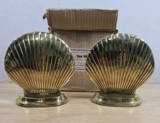 Vtg Brass Clam Shell Bookends Pair Scallop MCM Nautical Beach picture