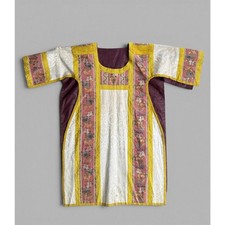 Antique French 19th C. Embroidered Church Chasuble Vestment Historical Religious picture
