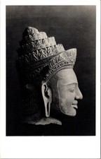 Vintage Postcard Head Of Divinity Cambodian Cleveland Museum B/W StdSz 5.5x3.5 picture