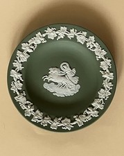 Vintage Wedgwood Jasperware Sage Green Trinket Dish Chariot Horses 4.5 Inches picture