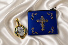 24KT Gold Plated .925 Sterling Silver Virgin Mary Hand Enameled Pendant with Bag picture