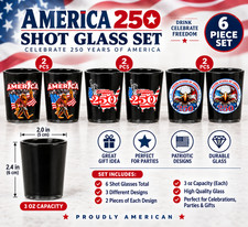 Shot Glass Set 6 Pc Patriotic 3 Designs 2 Each USA America 250th 3 oz picture