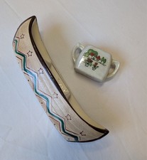 Vintage Occupied Japan Ceramic Lot miniature boat & Mini Sugar jar 1945-52 picture