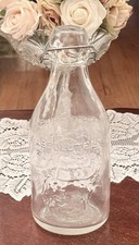 Vintage Thatchers Dairy Glass Milk Bottle, 1965, Clear, Quart, 10.5”, Metal Ring picture