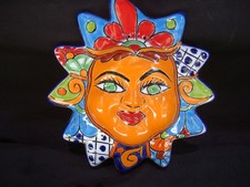 Talavera Sun Face Mexican Pottery Folk Art Hand Painted Home Decor 7-1/2