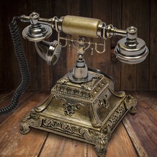 Antique Vintage Handset Old Telephone European Style Rotary Dial Phone Gold New picture