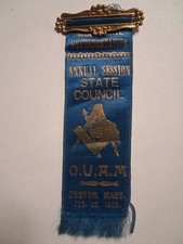 1908 OAUM Order American Mechanics Feb 22 BOSTON Annual State Session RIBBON picture