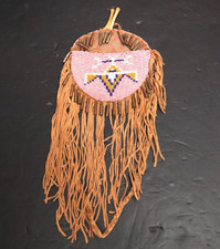 ATQ Native American Plains Indian Sioux Lakota Beaded Bag Pouch W Cones picture