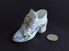 Porcelain Shoe-Shaped Trinket Bowl White w/ Morning Glory Vines Excellent Cond picture