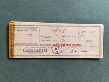 MAE WEST hand signed personal checks 1934, 1935, 1936, 1937, 1938 autograph picture