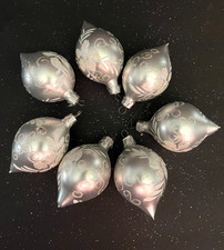 Vintage small teardrop silver sparkle Christmas ornaments 7 pcs picture