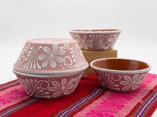 Pink Talavera Style Bowl White Design, Handcrafted, Made In Mexico Pottery picture