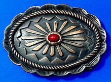 Centered Red Small Cabochon Stone Hippy Boho Vibe SouthWestern Oval Belt Buckle picture