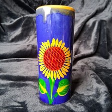 Mexican Pottery Vase Sunflower Cobalt Blue Talavera Style 7.5