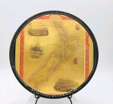 Fiordland New Zealand Decorative Round Tray w Gold Foil Map under Acrylic Retro picture