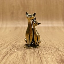 Brass Couple Cat Figurine Mini Cat Statue Vintage Desk Decor Lover Ornament picture