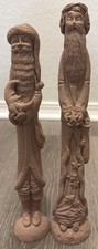 2 Vtg Jim Shore Skinny Santa Pencil Figurines Signed Unfinished 1989 Moon Stars picture