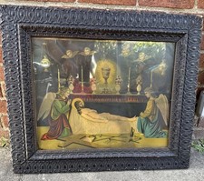 Antique Gothic Catholic Religious Art Christ Angels Eucharist Ornate Frame picture