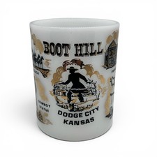 Vintage Dodge City Kansas Souvenir Mug Federal Milk Glass Boot Hill 3848 picture