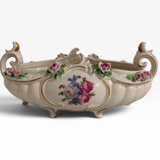 Antique Royal Dresden By Porcelain Bowl Applied Pink Roses Gold Trim Footed picture