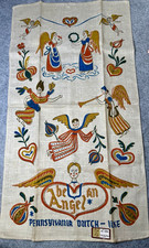Vintage 1969 Pennsylvania Dutch folk art linen tea towel. Angel picture