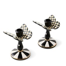 Brand New Mackenzie Childs Courtly Check Tall Butterfly Candlesticks, Set of 2 picture