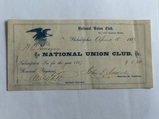 1867 Reconstruction National Union Club Receipt Philadelphia Civil War Ephemera picture