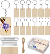 O 80Pcs Unfinished Wooden Keychain Set with 80 Key Rings and Hemp Rope for DIY C picture