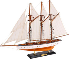 19-Inch Wooden Model Sailboat Decor - Atlantic Schooner Model Ship, Vintage Sail picture