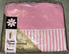 Vtg Penneys Fashion Manor Percale Cotton Double Bed Sheet 81 x108” Pink Stripe picture