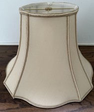 Vintage Victorian Dk. Cream Octagon Cut Corner Lamp Shade W/ Brocade Trim 17” picture