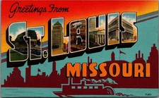 Vintage Greetings From St. Louis Missouri Large Letter Linen Postcard 1950 picture