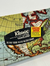 Vintage Little Travellers Kleenex box 1976 map globe image NOS Unopened picture
