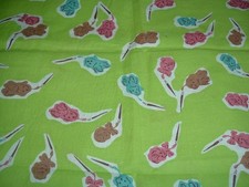 Vtg 40s Novelty Doll Faces & Puppys on Lime Green Quilt Sewing Fabric 26x36 #PB2 picture