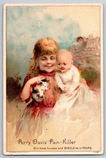 1880s Victorian Trade Card, Perry Davis Pain Killer, Kitten, 5.5 x 3.5 in picture