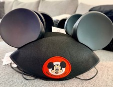 Mickey Mouse Walt Disney World Black  Felt Hat  & PLASTIC Ears Adult  Size picture
