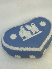 Vintage Wedgwood Blue Jasperware Heart Trinket Box – Made in England 1950s picture