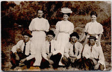 c1909 Family Group Portrait RPPC Postcard Edwardian Attire Outdoors Vintage picture