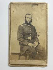 ANTIQUE CIVIL WAR CDV UNION OFFICER w/ SWORD & UNUSUAL MUTTON CHOP SIDEBURNS picture